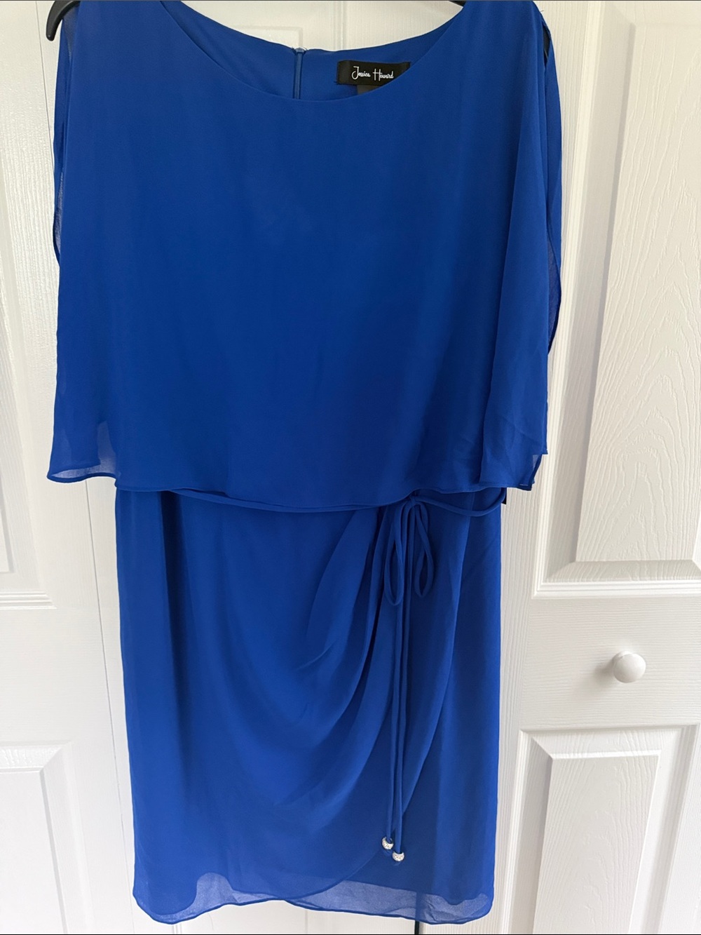 NWT Jessica Howard Boat Neck Sleeveless Belted Cobalt Blue Dress Size 14W